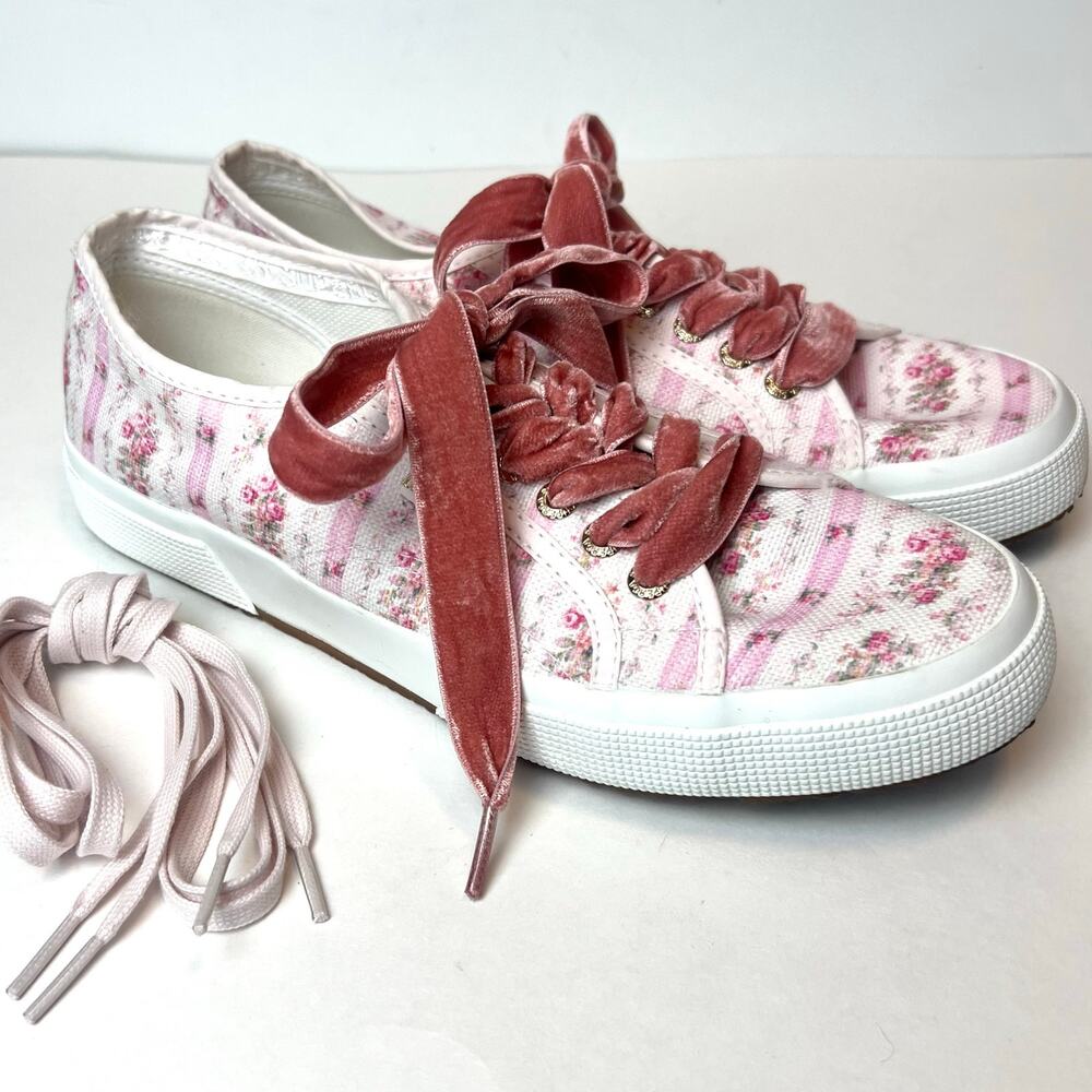 Superga x LoveShackFancy Pink Floral Canvas Low-Top Sneakers Size 10